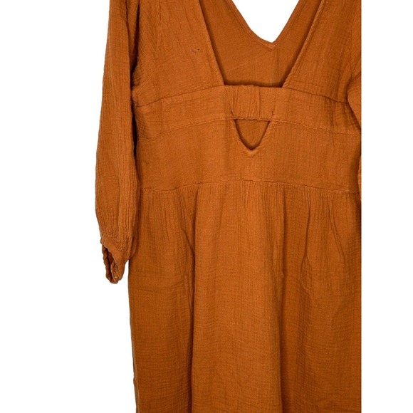 NWT Madewell Womens Midi Dress XS Lightspun V Neck Double Gauze Pockets Brown - Picture 12 of 15